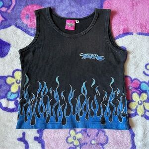 Third rail Y2K Black and blue flame tank top